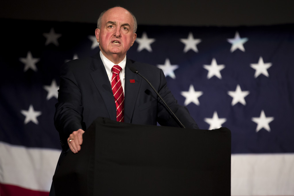 Indiana University President Michael A. McRobbie delivers the keynote address during the Wayne County Area Chamber of Commerce annual dinner on Friday, Jan. 22, 2016, in Richmond, Indiana. McRobbie's address concluded a day of events at Indiana University East in Richmond.